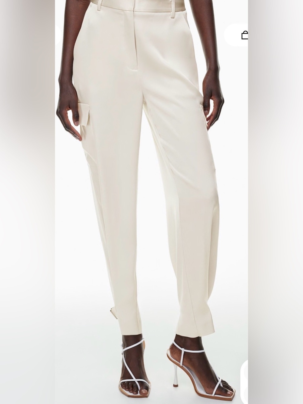 Aritzia Babaton Women’s 6 Matte Pearl Refined Satin Cargo Pants Cuff Buckle